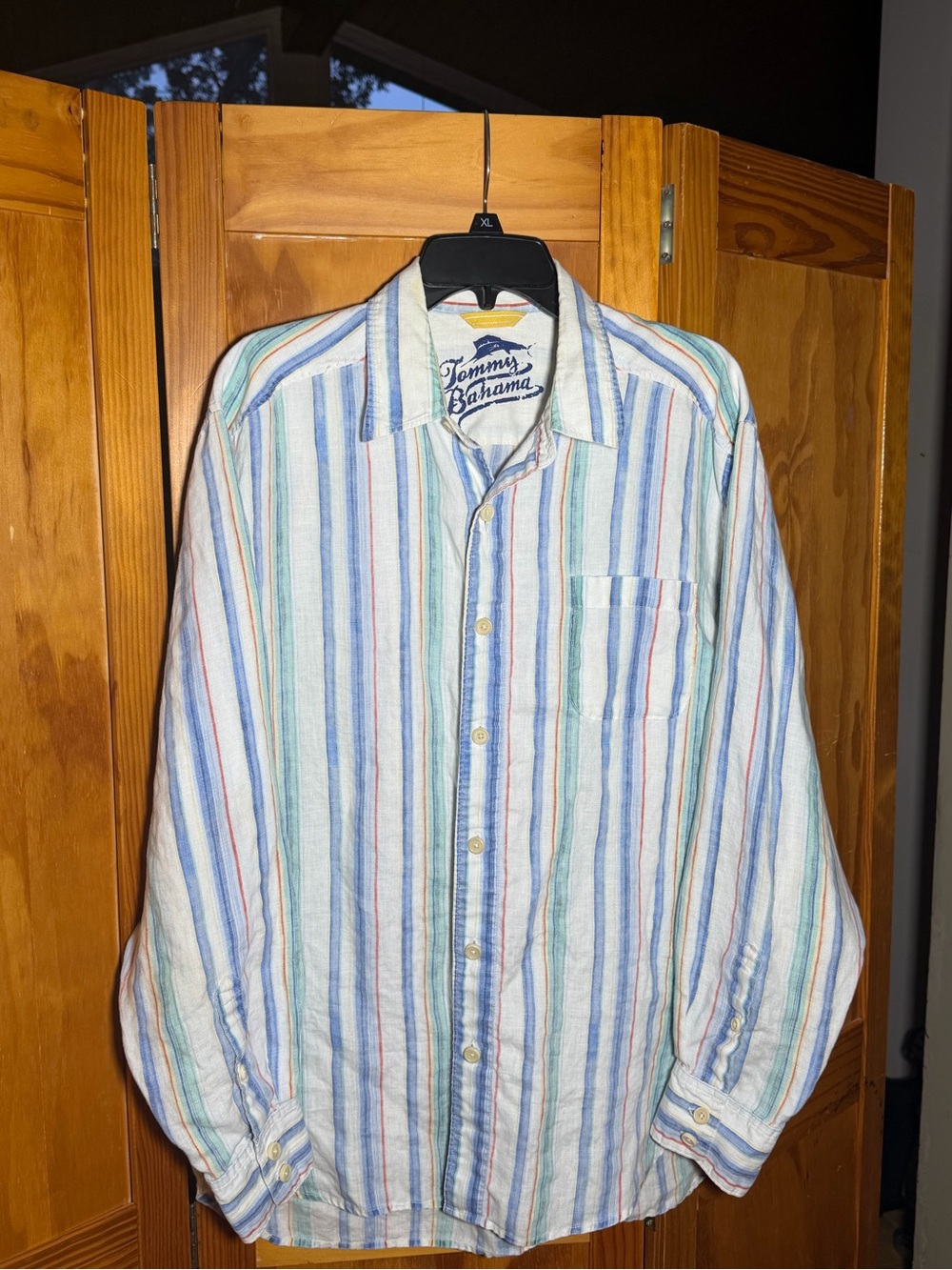 Tommy Bahama Striped Linen Shirt in White, Blue, Green|Sz L|Coastal, Old Money